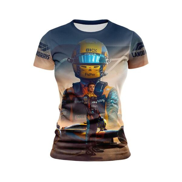 Футболка жіноча спортивна з принтом «Ландо Норріс. Зірка Формули-1. Lando Norris. Formula-1 Star»