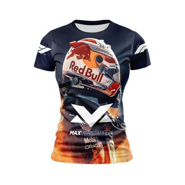 Футболка жіноча спортивна з принтом «Макс Ферстаппен. Чемпіон Формули-1. Max Verstappen. Champion Formula-1»