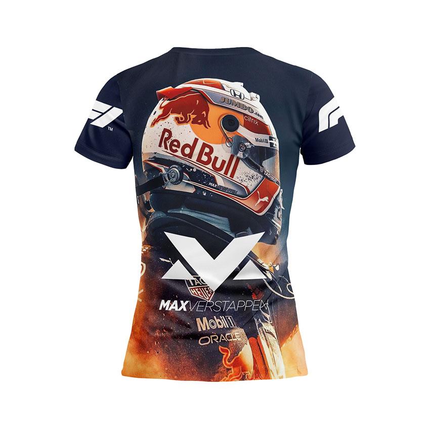 Футболка жіноча спортивна з принтом «Макс Ферстаппен. Чемпіон Формули-1. Max Verstappen. Champion Formula-1»