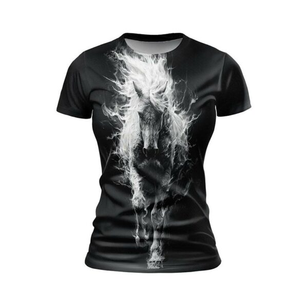 Футболка жіноча спортивна з принтом «Могутній білий кінь. A mighty white horse»