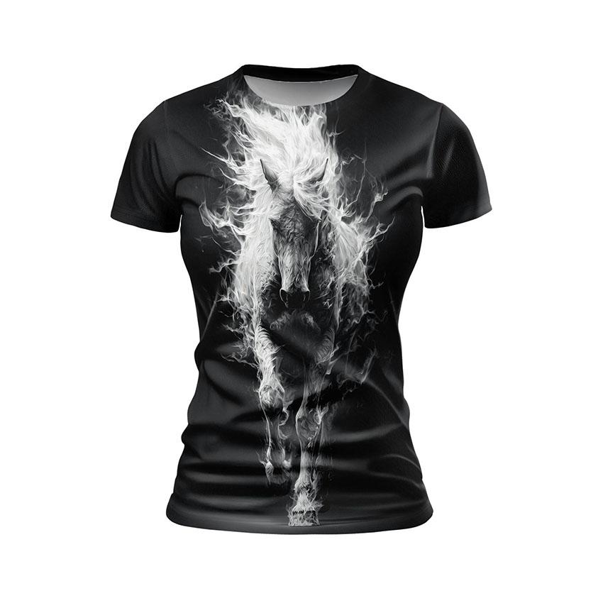 Футболка женская спортивная с принтом «Могучий белый конь. A mighty white horse»