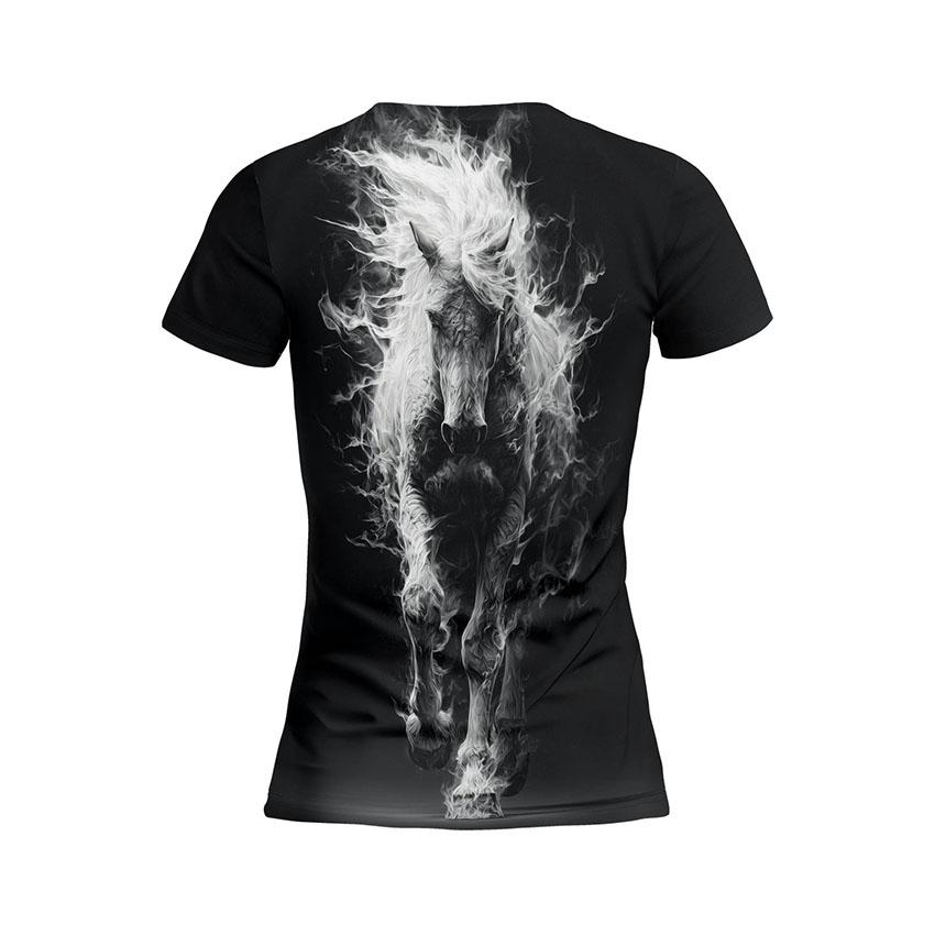 Футболка женская спортивная с принтом «Могучий белый конь. A mighty white horse»