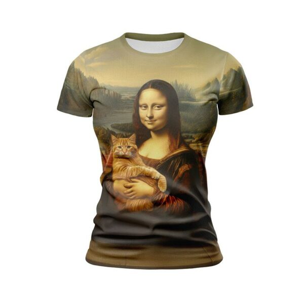 Футболка жіноча спортивна з принтом «Мона Ліза з котом. Mona Lisa with a cat»