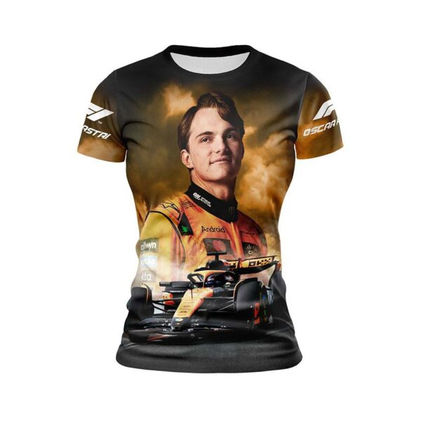 Футболка женская спортивная с принтом «Оскар Пиастри. Новая Звезда. Формула-1. Oscar Piastri. New Star. Formula-1»