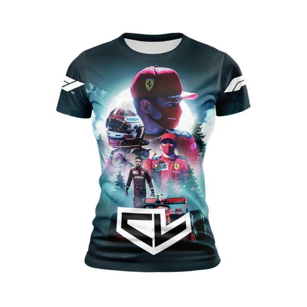 Футболка женская спортивная с принтом «Шарль Леклер. Путь к Победе. Формула-1. Charles Leclerc. Path to Victory. Formula-1»