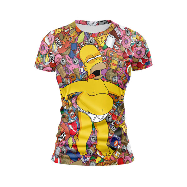 Футболка жіноча спортивна з принтом «Сімпсони. Гомер з пончиками. The Simpsons. Homer with donuts»
