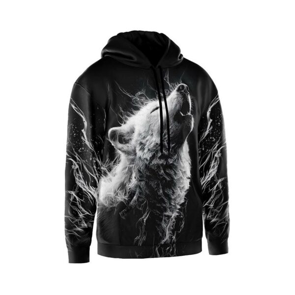 Худи мужское с принтом «Альфа Белый Волк. Alpha White Wolf»