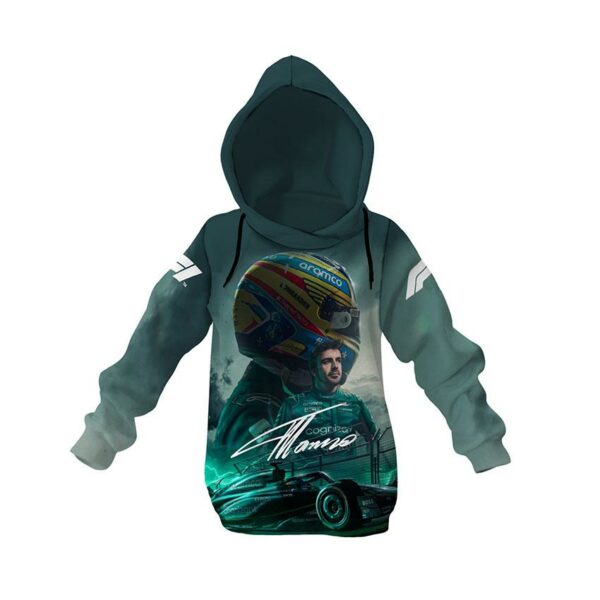 Худи детское с принтом «Фернандо Алонсо. Скорость Астон Мартин. Формула-1. Fernando Alonso. Aston Martin Speed. Formula-1»