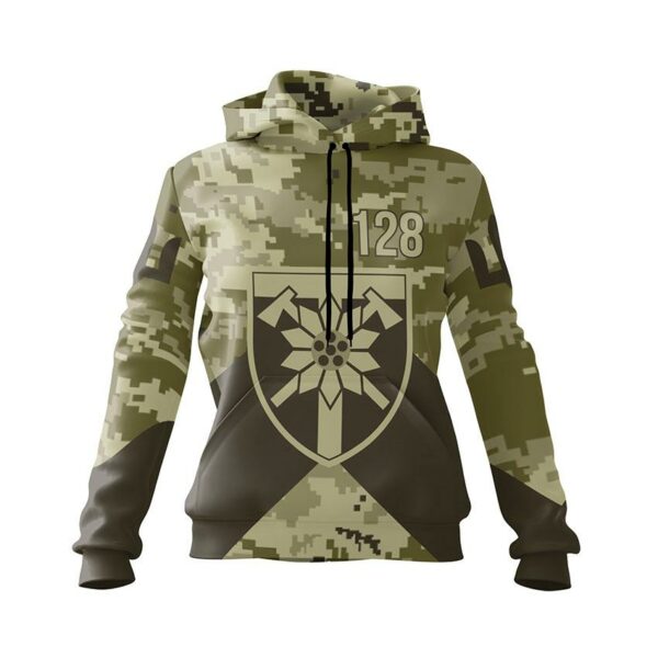 Худі жіноче з принтом «128-ма окрема гірсько-штурмова бригада. Камуфляж. Camouflage»