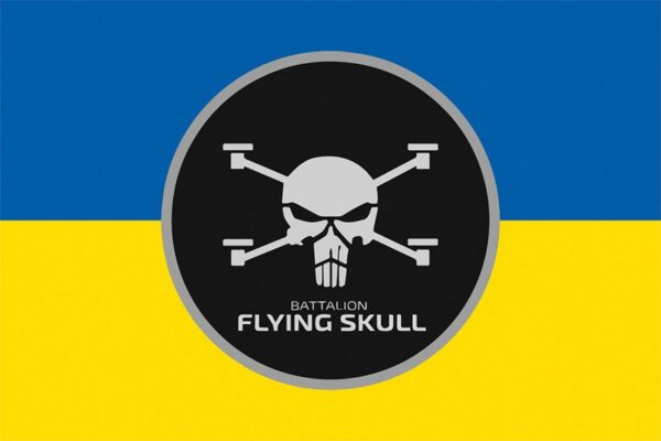 Флаг Батальон «Flying Skull» Сил Беспилотных Систем ВСУ сине-желтый