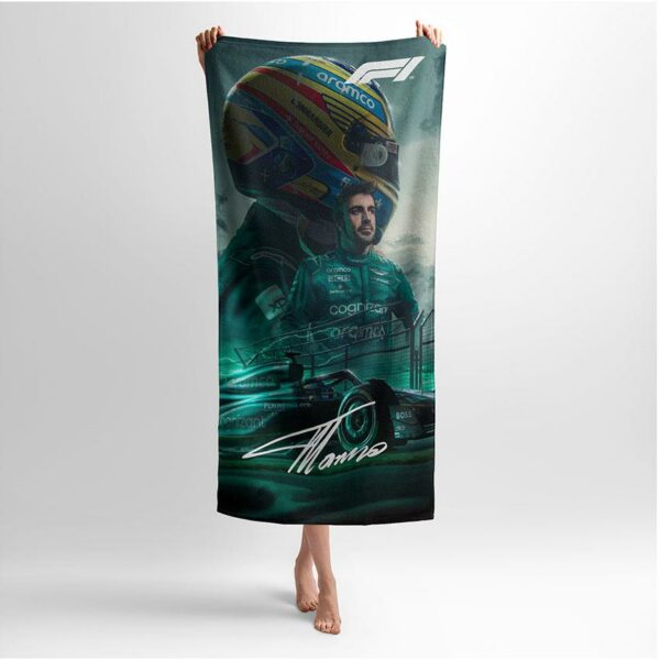 Полотенце с принтом «Фернандо Алонсо. Скорость Астон Мартин. Формула-1. Fernando Alonso. Aston Martin Speed. Formula-1»