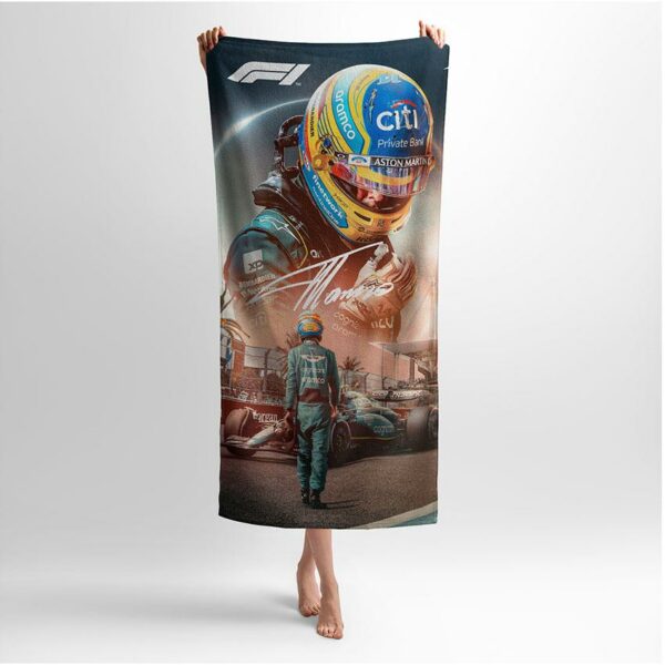Полотенце с принтом «Фернандо Алонсо. Большая победа. Формула-1. Fernando Alonso. Big victory. Formula-1»