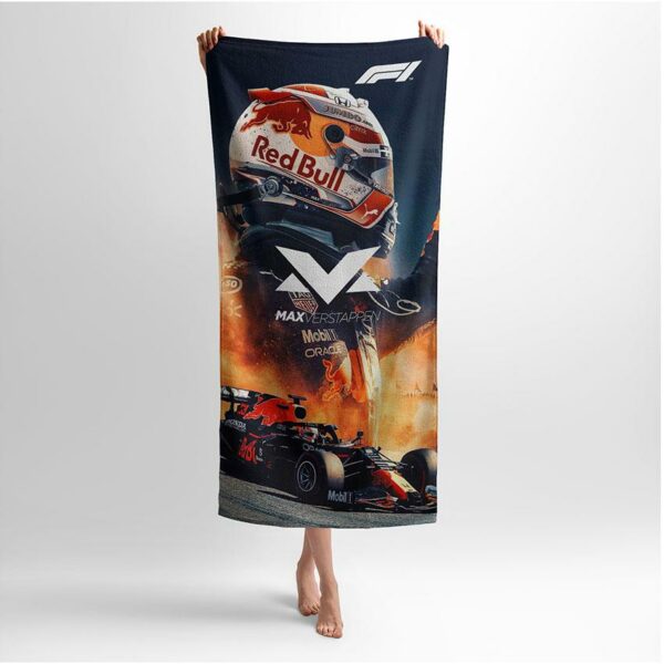 Полотенце с принтом «Макс Ферстаппен. Чемпион Формулы-1. Max Verstappen. Champion Formula-1»