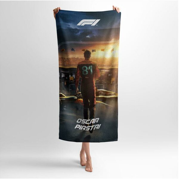 Полотенце с принтом «Оскар Пиастри. Путь к победе. Формула-1. Oscar Piastri. The path to victory. Formula-1»