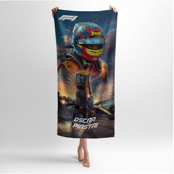 Полотенце с принтом «Оскар Пиастри. Триумф номера 81. Формула-1. Oscar Jack Piastri. Triumph of number 81. Formula-1»