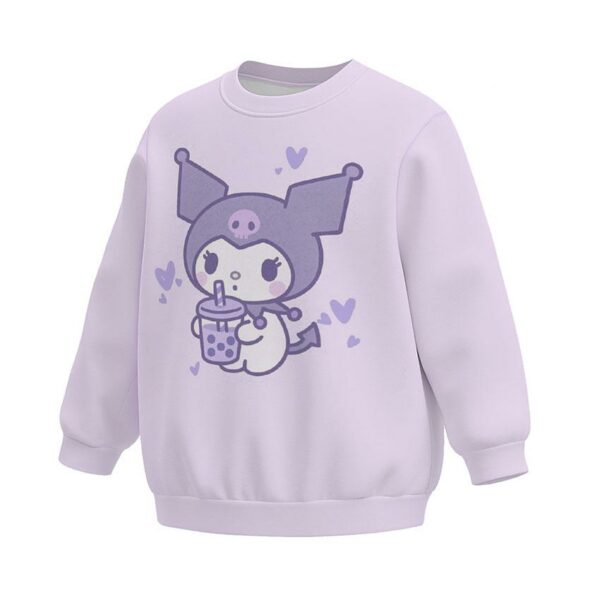 Свитшот детский с принтом «Куроми с Бабл Ти. Kuromi with Bubble Tea»