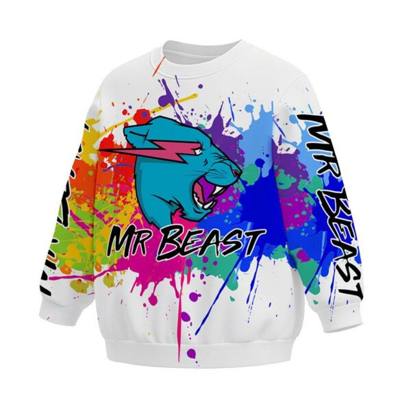 Свитшот детский с принтом «Мистер Бист. Взрыв красок. MrBeast. Color Explosion»
