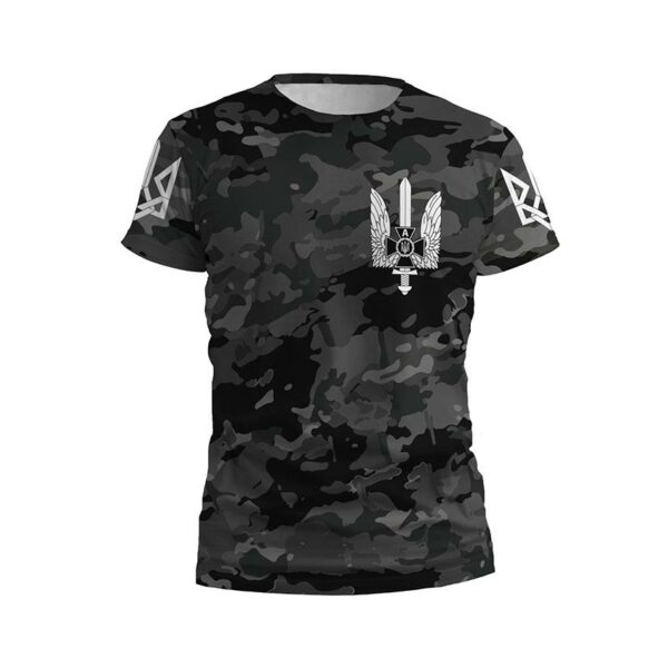 Футболка мужская спортивная с принтом «Альфа. Спецподразделение СБУ. Черный Камуфляж. Black Camo»