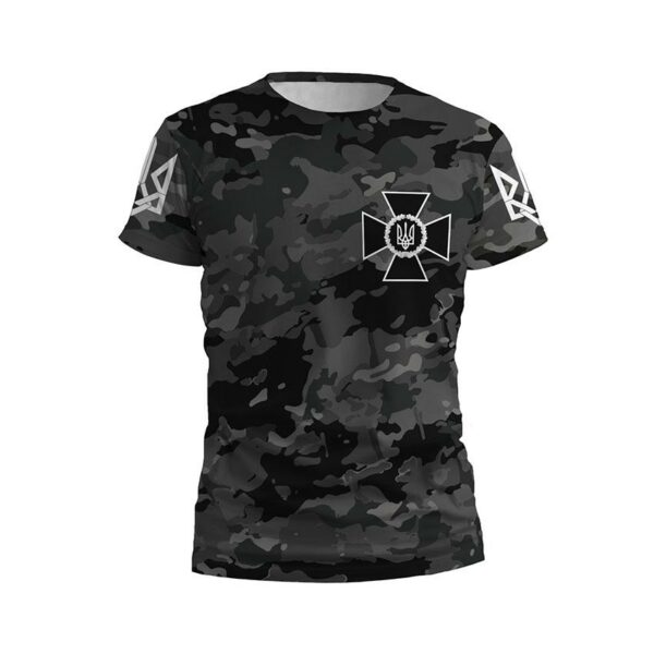 Футболка мужская спортивная с принтом «Служба безопасности Украины. Черный Камуфляж. Black Camo»