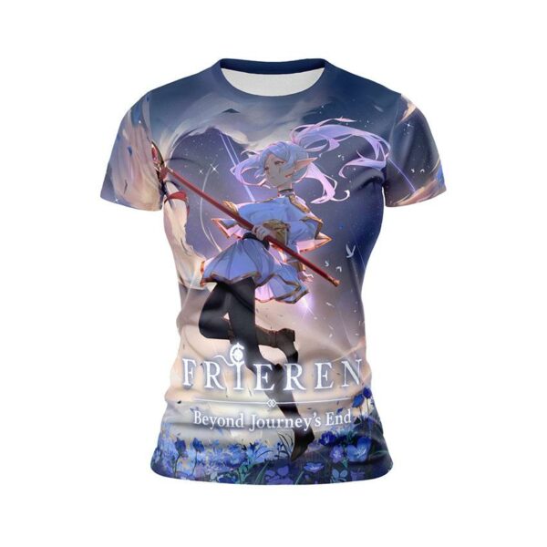 Футболка женская спортивная с принтом «Фрирен, провожающая в последний путь. Эльфийка среди звезд. Frieren.  Beyond Journey's End. Elf Among Stars»