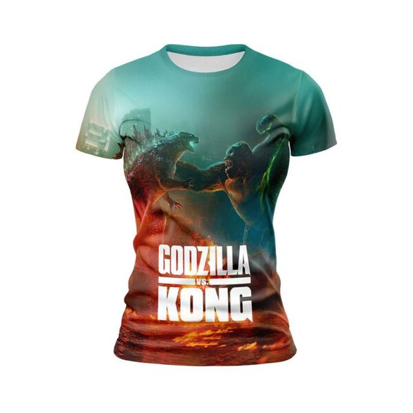 Футболка жіноча спортивна з принтом «Ґодзілла та Конґ. Битва Титанів. Godzilla x Kong. Clash of the Titans»