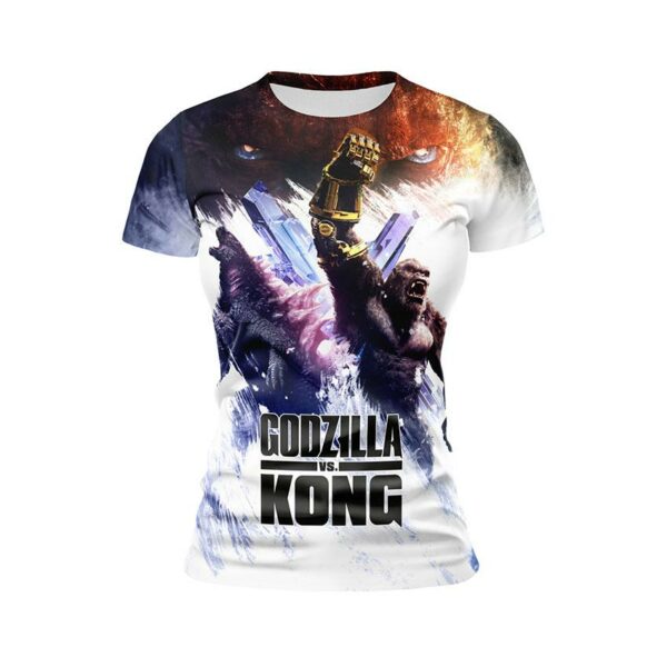Футболка жіноча спортивна з принтом «Ґодзілла та Конґ. Епічна дуель. Godzilla x Kong. Epic duel»