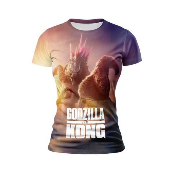 Футболка женская спортивная с принтом «Годзилла и Конг. Противостояние монстров. Godzilla x Kong. Monster Standoff»