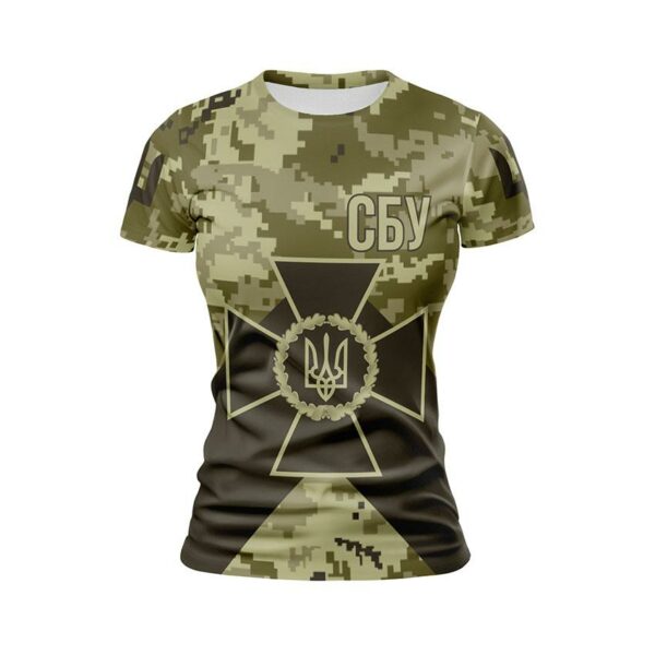 Футболка женская спортивная с принтом «Служба безопасности Украины. Камуфляж. Camouflage»