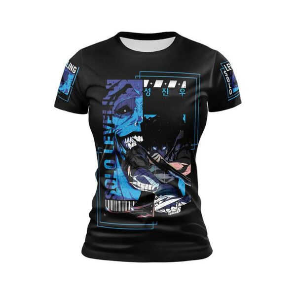 Футболка женская спортивная с принтом «Только я возьму новый уровень. Охотник против Бога. Solo Leveling. Hunter vs God»