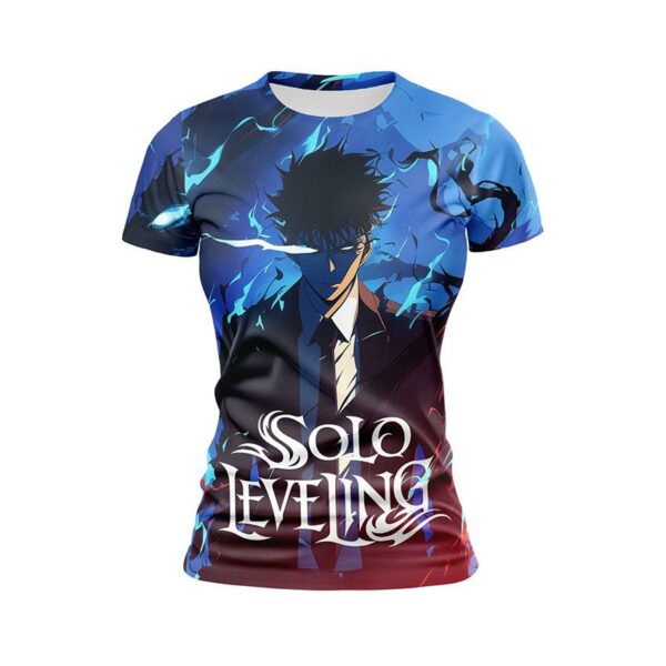 Футболка женская спортивная с принтом «Только я возьму новый уровень. Сонг Джину. Синий огонь. Solo Leveling. Sung Jinwoo. Blue Fire»