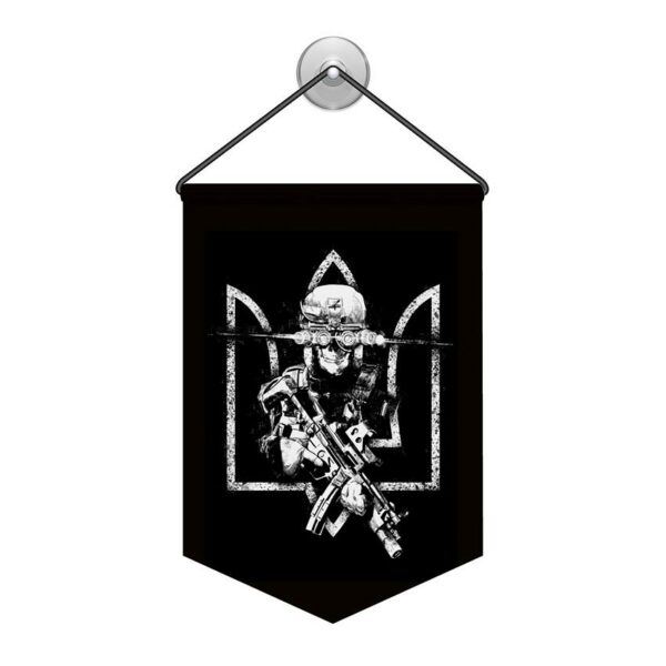 Вымпел двусторонний с принтом «Череп с автоматом. Skull with a machine gun»