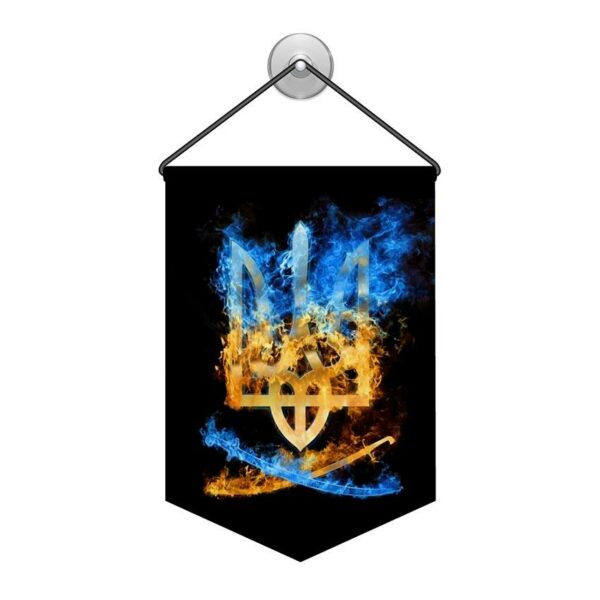 Вимпел двосторонній з принтом «Герб України з вогнем та шаблями»