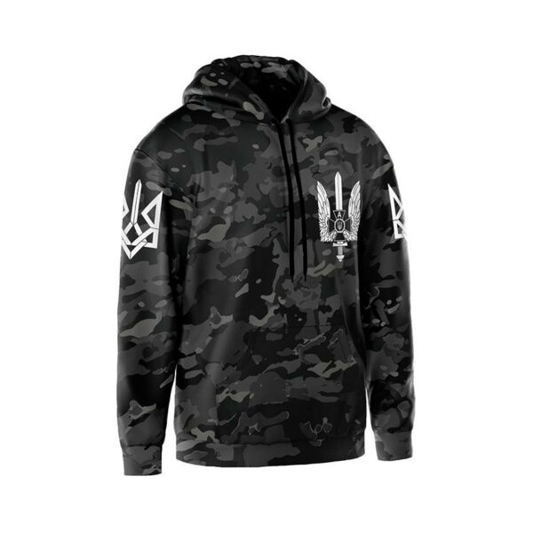 Худи мужское с принтом «Альфа. Спецподразделение СБУ. Черный Камуфляж. Black Camo»