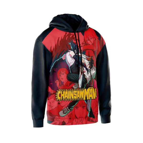 Худи мужское с принтом «Человек-бензопила. Хаос борьбы. Chainsaw Man. Chaos of Fight»