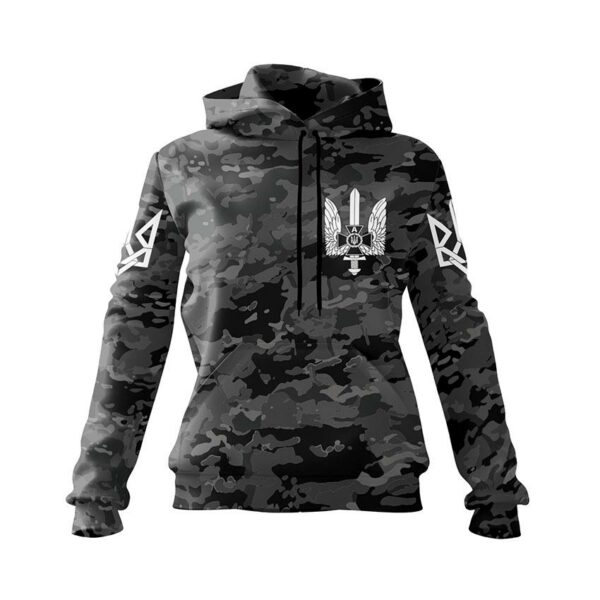 Худи женское с принтом «Альфа. Спецподразделение СБУ. Черный Камуфляж. Black Camo»
