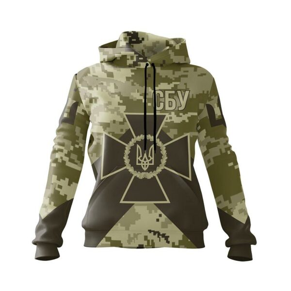 Худи женское с принтом «Служба безопасности Украины. Камуфляж. Camouflage»