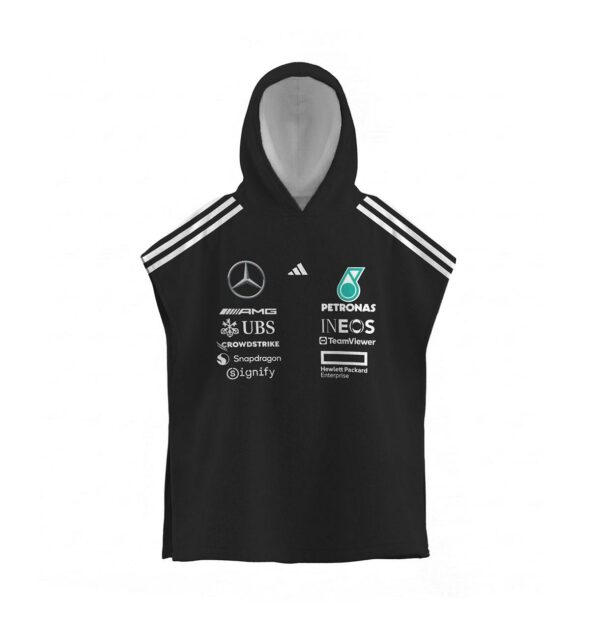 Дитячий пляжний рушник-пончо з принтом «Команда Мерседес. Формула-1. Mercedes Team. Formula-1» з капюшоном, махра