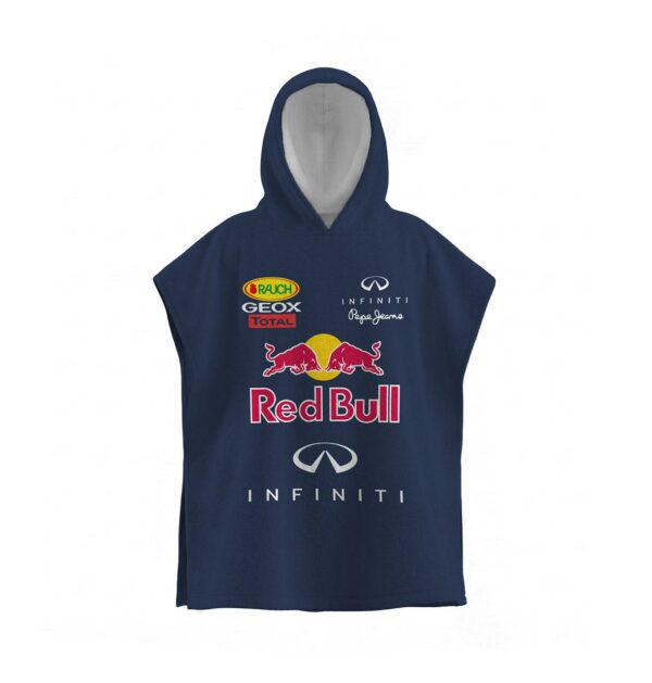 Дитячий пляжний рушник-пончо з принтом «Команда Ред Булл. Формула-1. Red Bull Team. Formula-1» з капюшоном, махра