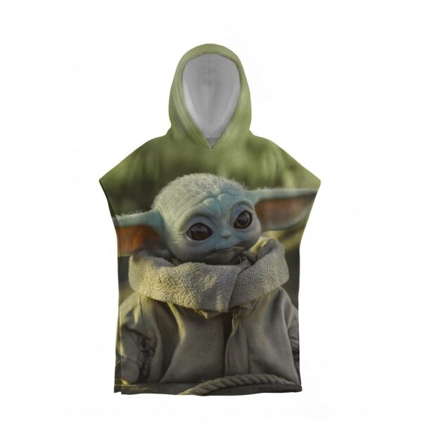 Дитячий пляжний рушник-пончо з принтом «Малюк Йода. Зоряні війни. Baby Yoda. Star Wars» з капюшоном, махра