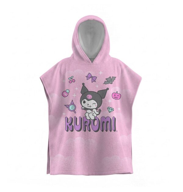 Дитячий пляжний рушник-пончо з принтом «Мила Куромі. Cute Kuromi» з капюшоном, махра