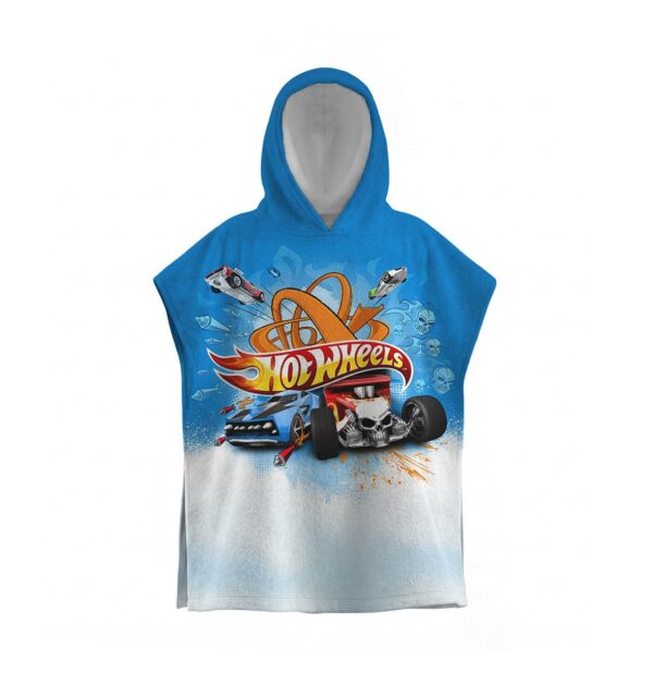 Дитячий пляжний рушник-пончо з принтом «Хот Вілс. Поєдинок. Hot Wheels» з капюшоном, махра