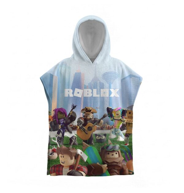Дитячий пляжний рушник-пончо з принтом «Роблокс. Гра. Персонажі. Roblox. Game. Characters» з капюшоном, махра