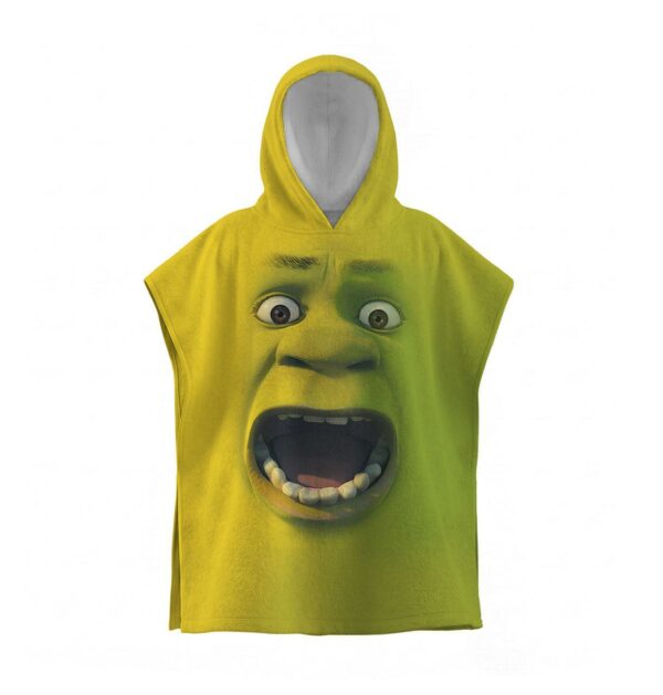Дитячий пляжний рушник-пончо з принтом «Шрек. Крик емоцій. Shrek. Scream of Emotions» з капюшоном, махра