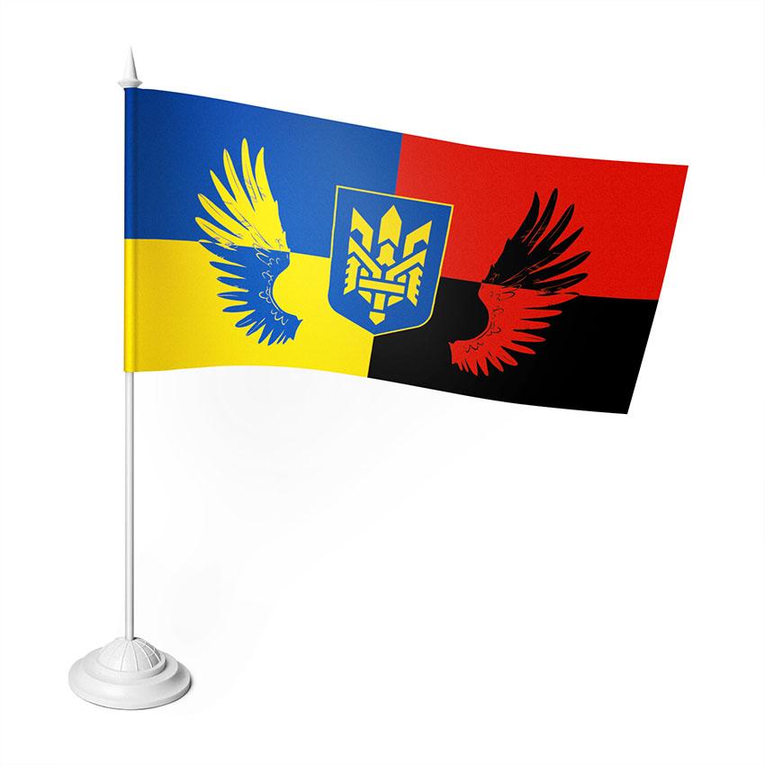Настільний прапорець з принтом Янголи України з гербом (трансформер) синьо-жовтий/червоно-чорний
