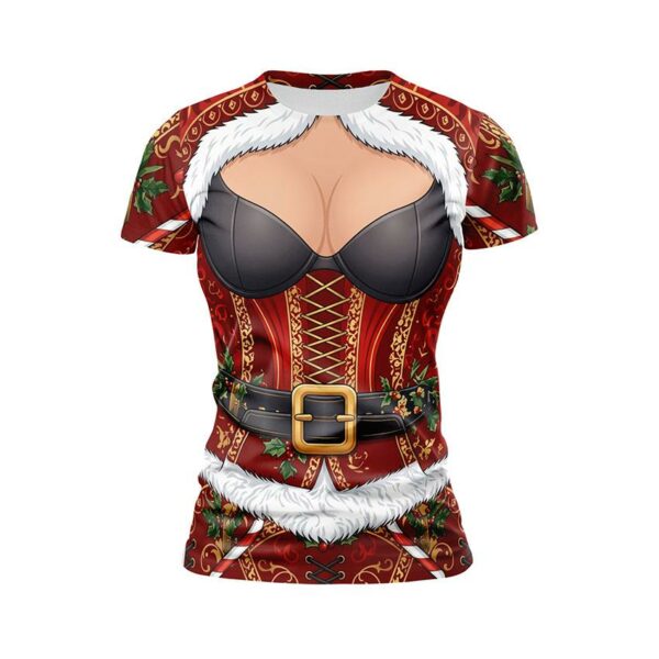 Футболка женская спортивная с принтом «Новогодний корсет Санты. Christmas Santa Corset»