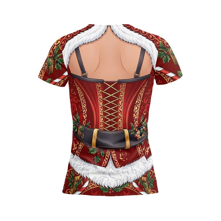 Футболка женская спортивная с принтом «Новогодний корсет Санты. Christmas Santa Corset»